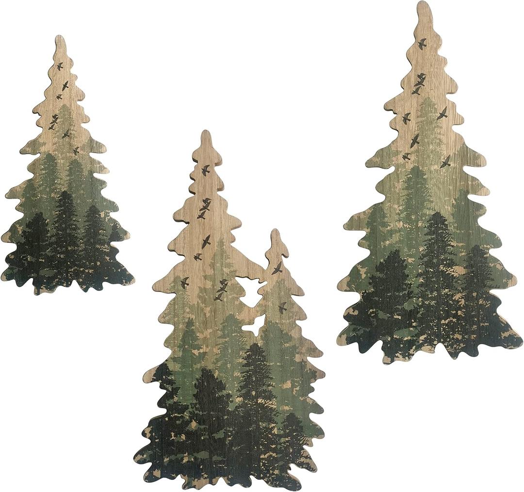 Limygus Wooden Christmas Tree Wall Decor Woodland Rustic Wooden Bushes Wall Art Hanging Decorations Set of 3