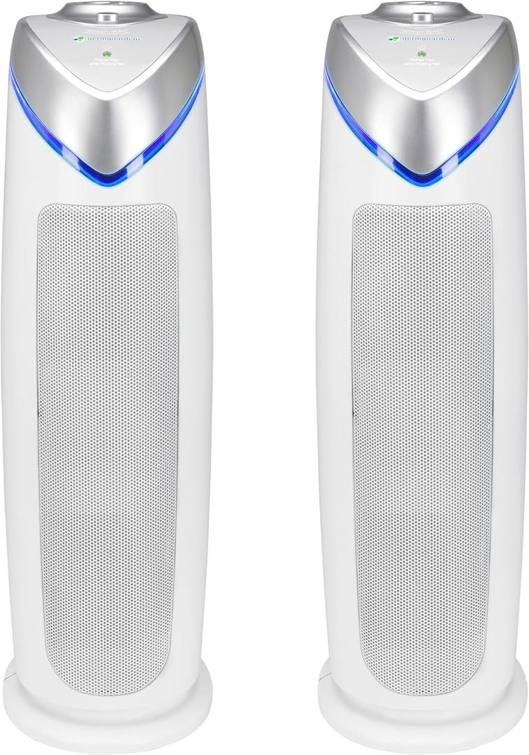 GermGuardian Air Purifier with HEPA 13 Filter, Removes 99.97% of Pollutants, Covers 743 Sq. Foot Room in 1 Hour, UV-C Light Helps Reduce Germs, 22 Inch, 2-Pack, White, AC4825W2PK