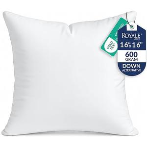 Royale Linens Throw Pillow Insert 1 Pack 16x 16 Inch  Covers Pillow Insert - Square Pillow - Bed & Couch Pillow - Sofa Pillow Insert - Decorative Pillow Insert - Inner Cushion - Pillow & Shams Stuffer White