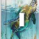 Sea Turtle Ocean Rustic Wood 1 Gang Light Switch Cover Decorative Single Toggle Wall Plate Switchcovers Electrical Switchplate for Farmhouse Bathroom Living Room Decor
