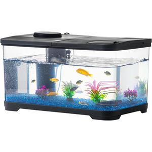 Fish Tank, 3.8 Gallon Aquarium Starter Kit with Self Cleaning Fish Tank Pump with Filteration, Oxygenation, Water Circulation, Lighting Betta Fish Aquarium with Decor, Gravel (Black)