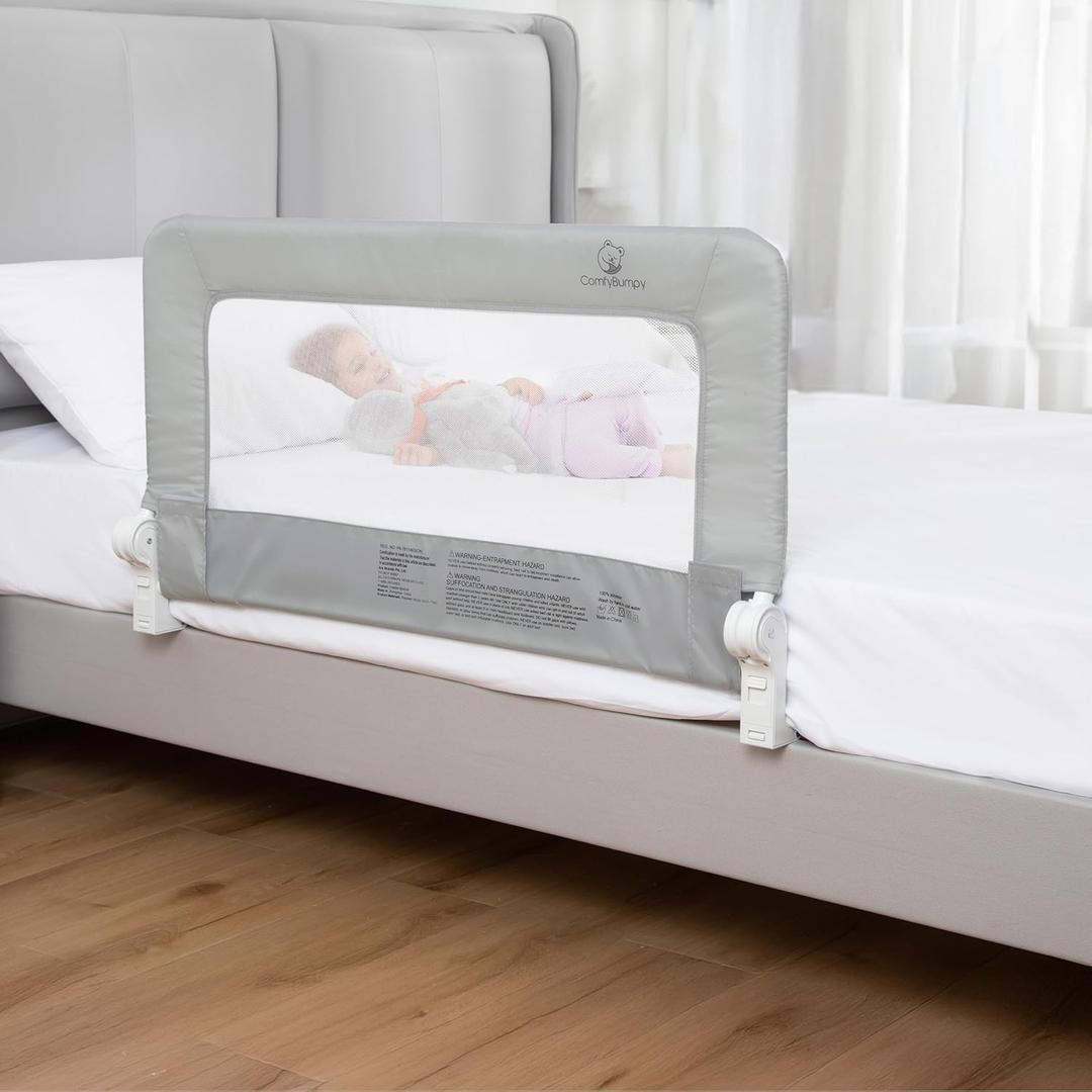 ComfyBumpy 1-Pack Bed Rail for Toddlers 35.5" L x 19.5" H | Toddler Bed Rails for Twin, Full & Toddler Bed Size | Swing Down Bed Rail Guard | Baby Bed Side Rail for Kids | Gray