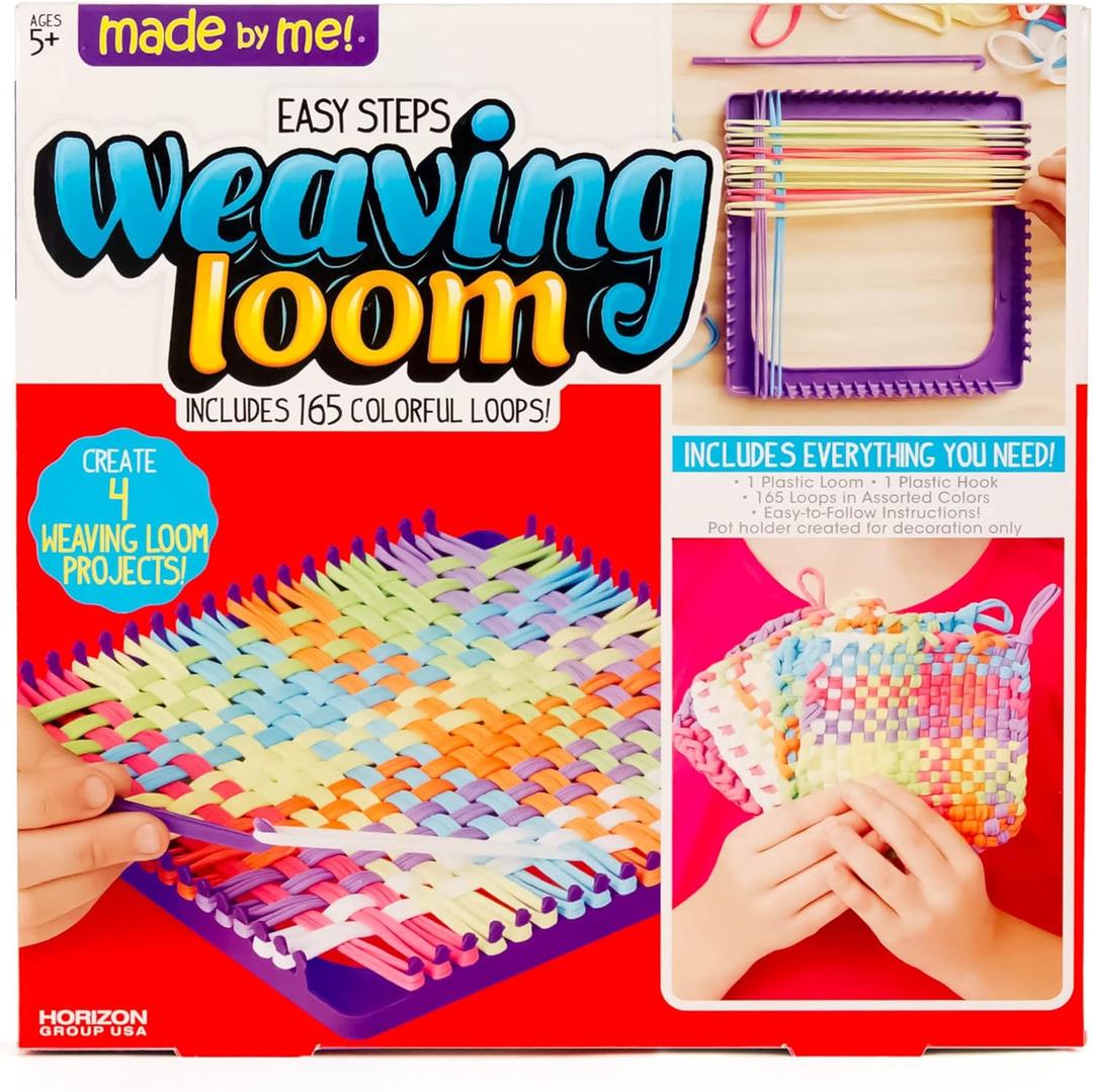 Made By Me Easy Steps Weaving Loom for Kids, Includes 165 Loom Loops & 1 Weaving Loom with Loom Hook, Makes 4 Projects, Hook & Loop Potholder Kit, DIY Weaving Kit, Potholder Loom Kit, Kids Crafts