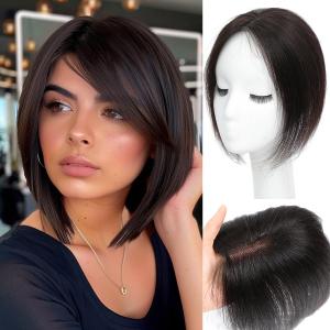 forfeels Hair Toppers For Women 9.8" Human Hair For Women With Thinning Hair Dark Brown Color 100% Real Human Hair Toppers For Solve Slight Loosing And Covering Gray (9*11 Bangs)