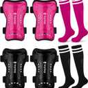 Hryrbay Kids Soccer Shin Guards and Socks Toddler Soccer Shin Pads Protective Defender Gear for Boys Girls Ages 3-15 Great for Training, Matches, Inspired by the World Cup (Medium, Black, Rose Red)