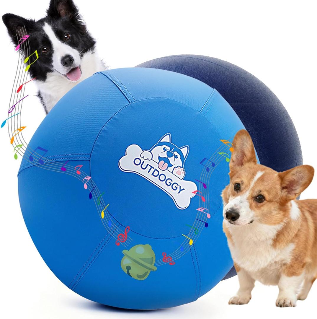 Upgraded 14Inch Herding Ball for Dogs - Heavy Duty Dual-Layer Herding Ball with Built-in Bell for Australian Shepherds, Border Collies, Corgis, Medium & Small Dogs | Indoor/Outdoor Play - Blue