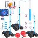 4 in 1 Kids Basketball Hoop Indoor, Basketball Hoop for Kids with Dart Board & T Ball Set & Hanging Baseball Pool Basketball Hoop Indoor & Outdoor Toddler Outdoor Toys Birthday Gifts for Boys Girls