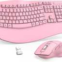 Wireless Keyboard and Mouse Combo, 2.4G Full Size Wave Keys Ergonomic Keyboard with Wrist Rest and 3Level DPI Adjustable Wireless Ergonomic Mouse for Windows, Mac OS Desktop/Laptop/PC(Pink)