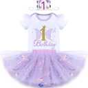 IBTOM CASTLE Baby Girl 1st Birthday Cake Smash Outfit Sequin Butterfly Romper Princess Tutu Dress Headband Photoshoot Clothes (1T)