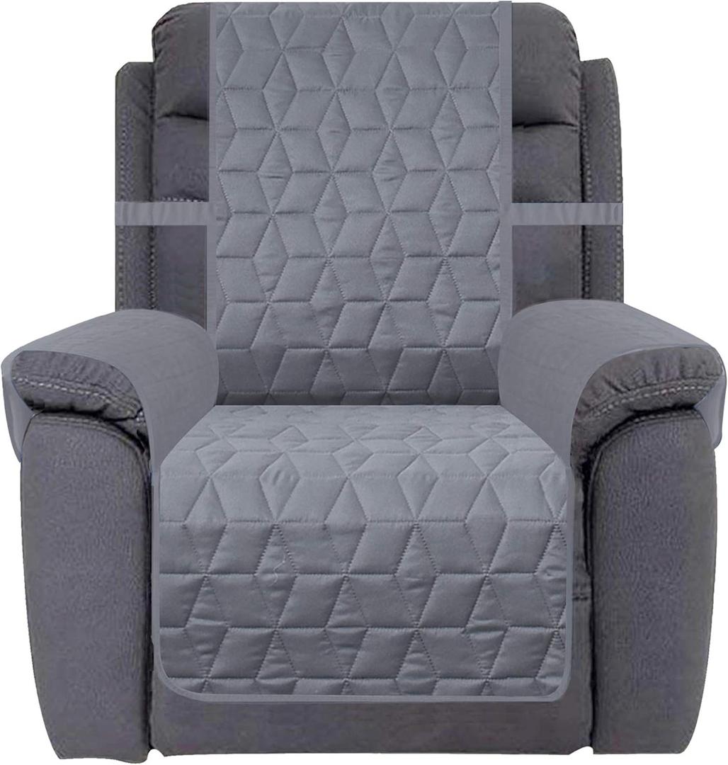 Ameritex Waterproof Nonslip Recliner Cover Christmas Decor Stay in Place, Dog Couch Recliner Cover Furniture Protector for Pets and Kids (Light Grey, 23'')