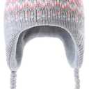 Moon Kitty Girls Knit Hats Winter Fleece Lining Skiing Winter Caps with Warm Ear Flap (3-5T, Gray+pink)