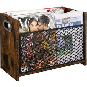 YINMIT Magazine Holder, Magazine Rack for Desktop and Home Office, Farmhouse File Storage Basket for Letters, Magazines, Books, Newspapers (Large) (Rustic Brown)