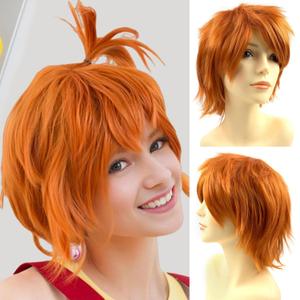 Rose bud Anime Halloween Dark Orange Wig for Cosplay Party, Synthetic Layered Short Hair Wigs with Bangs, Pastel Wigs for Women Men Kids