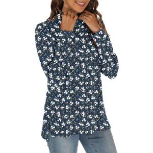 Women Sweaters Turtleneck Long Sleeve Tunic Tops Fall Lightweight Pullover Sweater (Medium, Blue-white Flo)