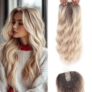 Lumhun 18Inch Hair Toppers for Women with Thinning Hair, Heat Resistant Fibre Synthetic 6.5" x 6.5" Base, Curly Wavy Topper for Women(Ombre Light Brown to Blonde)