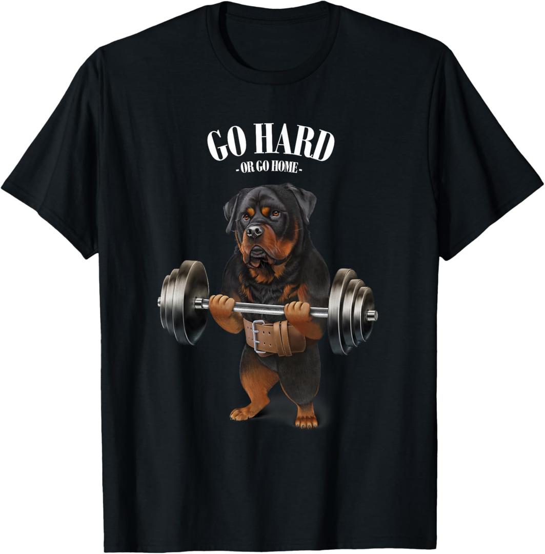 Rottweiler Dog Weightlifting in Fitness Gym T-Shirt S