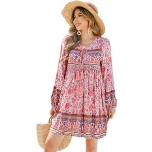 R.Vivimos Womens Long Sleeve Floral Casual Print Cotton Mini Tunic Dress XL