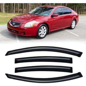 Rain Guards for 2004-2008 Nissan Maxima, Out-Channel Window Visor Shields Vent Deflector Shade Wind Dark Smoke 2005 2006 2007 04 05 06 07 08, Tape-On Outside-Mount, 4PCS