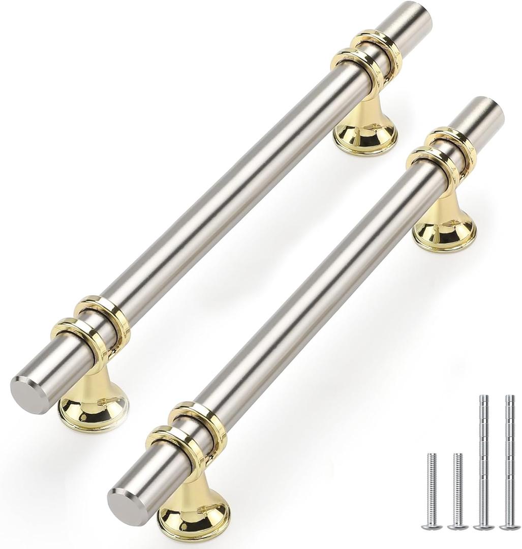 Rergy 10 Pack 5 Inch Brushed Nickel Cabinet Pulls,Brushed Nickel and Gold Cabinet Pulls,Heavy-Duty Kitchen Cabinet Handles,Rust-Resistant Zinc Alloy Drawer Handles for Cupboard,Closet,Bathroom