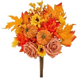 GENMOUS Fall Decor - 2 Pcs Artificial Fall Flowers, Fake Flowers for Autumn, Faux Fall Floral Arrangements Stems Maple Leaf for Home Fall Wedding Bouquet Table Centerpieces Thanksgiving Decoration