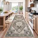 Washable Kitchen Runner Rug 4x12 - Low Pile Soft Rugs for Hallway Entryway Wide Vintage Stain Resistant Carpet with Non-Slip Rubber Backing Thin Indoor Floor Mat for Living Room Bedroom (Beige,4x12)