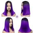 Ombre Purple Short Straight Wigs Middle Part Shoulder Length Purple Dark Roots Natural Synthetic Wigs for Women Daily Party Cosplay Raven