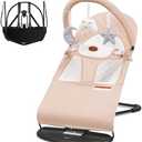 HKAI Baby Bouncer, Portable Baby Bouncer Seat for Babies 0-18 Months, 100% Cotton Fabrics, 3 Modes of use with Rocker and Stationary Options, Infant Rocker Chair with Hanging Toys- Purple