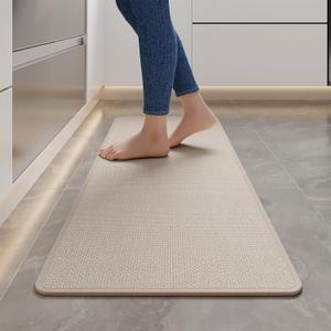 YDKGL Kitchen Mats for Floor, Super Absorbent Kitchen Rugs Non Slip Washable, Soft Imitation Linen Braided Kitchen Runner Rug, Standing Mat Kitchens Sink Mat, Easy to Clean, Beige 17x47