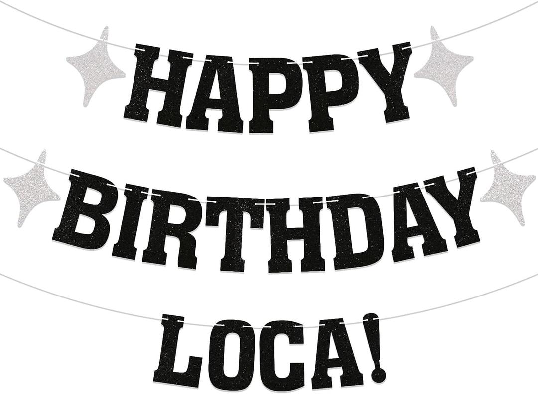 Happy Birthday Loca Banner Vampire Birthday Party Decorations Funny Birthday Party Decorations for Her 18th, 21st, 25th 30th Birthday Party Banner Black Glitter