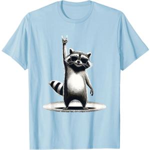 Retro Raccoon Rock Music Gift Men Kids Women Funny Raccoon T-Shirt (Small, Black)