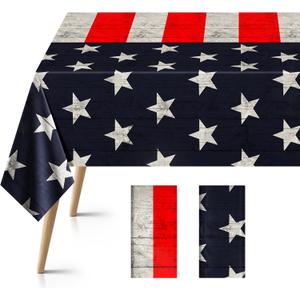 2 Pack Vintage American Flag Tablecloth, 54x108" Disposable Plastic Table Covers, Patriotic Stars and Stripes Design for 4th of July, Memorial Day, Independence Day Party, Outdoor Picnic & BBQ Dcor