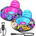 QPAU 44 Snow Tube with Backrest, 2 Pack  Heavy Duty Inflatable Sled 500 lbs Capacity with Cover, Handles & Tow Rope, Snow Tubing Sleds for Kids & Teens, Portable Air Sled with Fast Valve