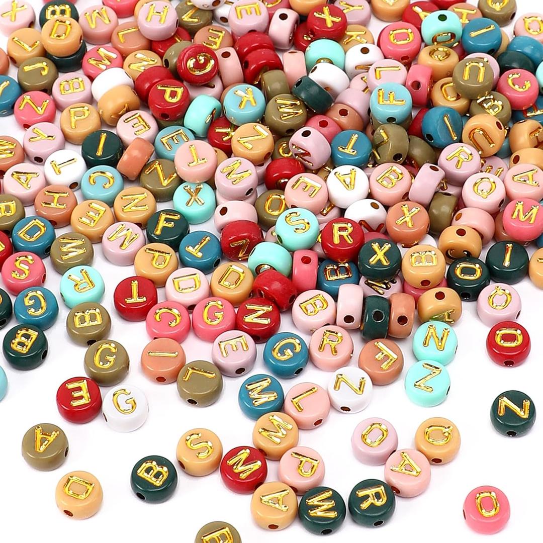 Round Letter Beads, DECYOOL 700Pcs 47mm Colored Acrylic Alphabet Beads (Colorful Gold)