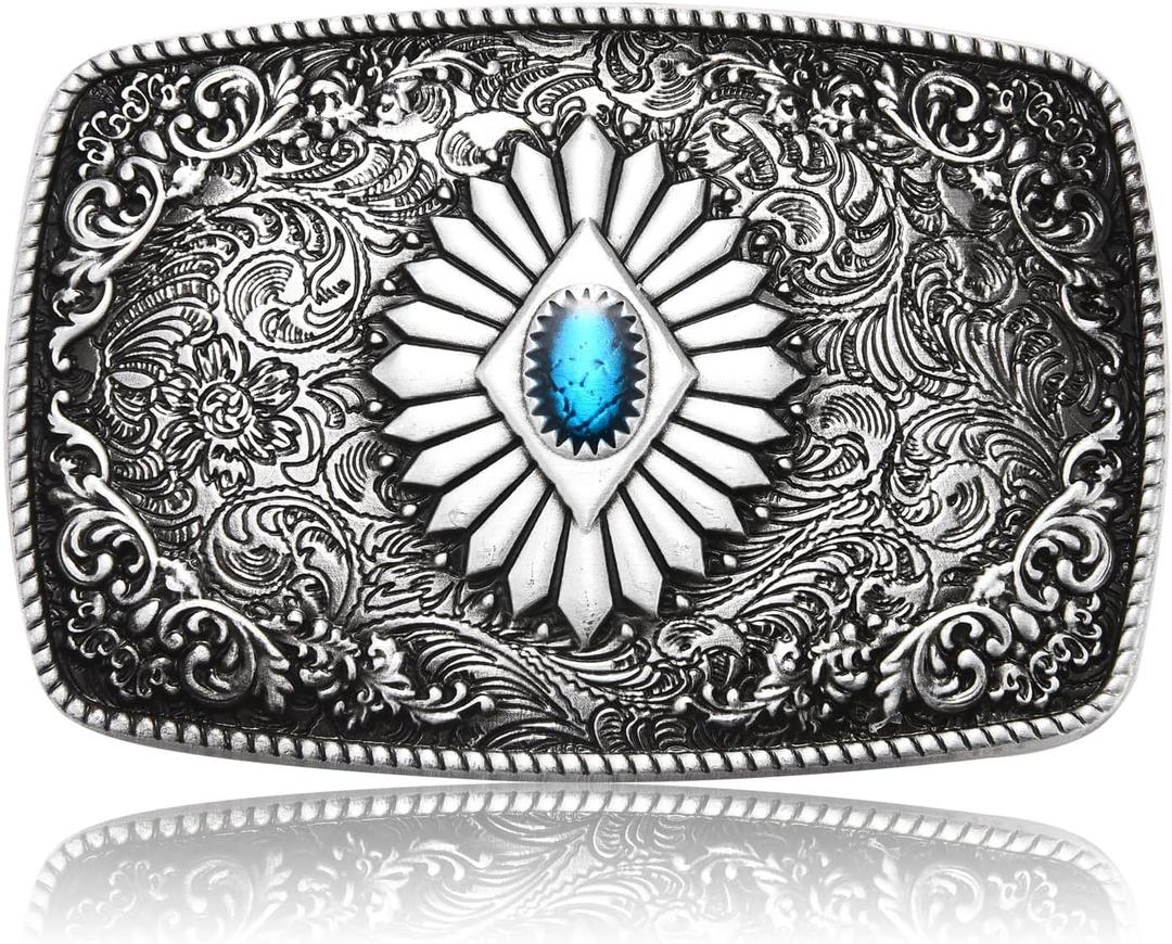 Western Cowboy Belt Buckle, Indian Elements Vintage Turquoise Belt Buckle For Men Women Jean's Accessory