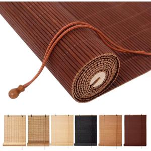 Bamboo Blinds, Easy to Install Bamboo Shades for Indoor Windows, Custom Sizes Roller Shades for Indoor Windows, Roll Up Blinds Indoor Outdoor Patio (24"W x 59"H, Maroon)