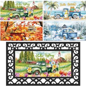 Tinideya Doormat Inserts Seasonal Entrance Doormats Spring Summer Interchangeable Welcome Doormats Welcome Mat for Holiday Front Door Entrance Decor, 22 x 10 Inches(No Frame)(Truck)