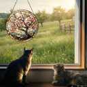 Stained Glass Window Hanging Suncatcher Tree Stained Glass Panel, Decorative Window Sun Catcher for Home,Stained Glass Art Ornament Gifts for Mom, Grandma, Housewarming (7.8 in)