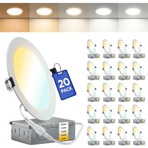 20 Pack 4 Inch LED Recessed Ceiling Light, Dimmable Can, 5CCT Selectable, Ultra-Thin Recessed Light, 9W 750LM, High Brightness Canless Wafer Downlight- ETL&IC Rated (5cct- 2700k/3000k/4000k/5000k/6000k)