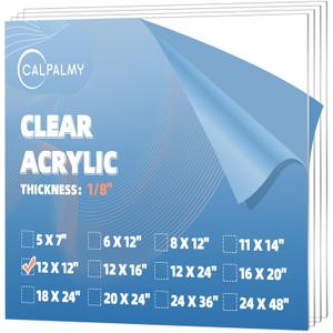 CALPALMY (4-Pack) 12 x 12 Clear Acrylic Sheet Plexiglass 1/8 Thick; Use for Craft Projects, Signs, Display Cases, Dust Cover and More; Cut with Cricut, Engraver, Saw or Hand Tools No Knives