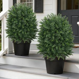 2 Pack Artificial 28.7 Inches Cedar Topiary Trees with Ground Spikes
UV Resistant Fake Shrubs, Artificial Evergreen Bushes, PE Material, Realistic Plants for Outdoor Front Door Garden Decor