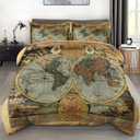 Comforter Set Queen Size, Vintage World Map Soft 3 Pcs Bedding for Kids and Adults, Old Ancient America Comforter Set with 2 Pillowcases for Bedroom Bed Decor