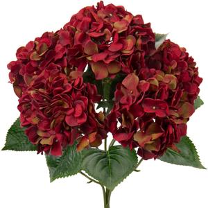 Red Hydrangea Artificial Flowers Large Artificial Hydrangeas Silk Dark Red Fall Flowers Faux Fall Burgundy Flower for Home Decor Indoor Wedding Bouquets Kitchen Centerpiece Table Decorations