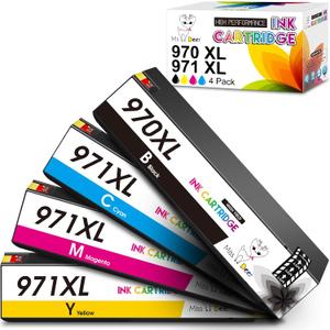 MS DEER 970XL 971XL Ink Cartridges, Compatible Replacement for HP 970 971 XL HP970 HP971 for HP OfficeJet Pro X576dw X476dw X451dw X451dn X551dw X476dn MFP Printer (4-Pack, Black Cyan Magenta Yellow)