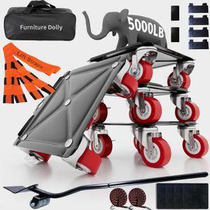 Ultra Large Heavy Duty Furniture Dolly - with Moving Straps, 8" Furniture Movers with 5 Wheels, Heavy Duty Furniture Lift Mover Tool Set for Moving Heavy Furniture and Appliances, Load 5000LBS, Red (XXL(7.8"))