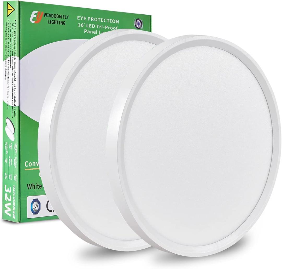 2PK 15.8 Inch LED Flush Mount Ceiling Light, 32W, 3480LM, 3000K/4000K/6000K CCT Selectable, Round Flat Panel Light Low Profile Ceiling Fitures for Hallway, Kitchen, Bedroom, Laundry Room (White)