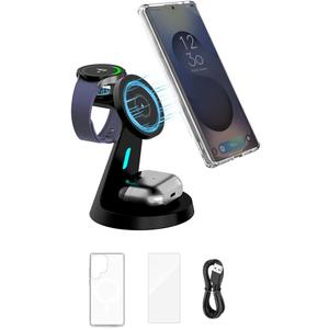 for Samsung Galaxy S25Ultra Dedicated Magnetic Charging Kit3 in 1 Charging Station Compatible with MagSafe Samsung Charger for Watch Charger Stand for Galaxy Watch Ultra 8 7, for Buds
