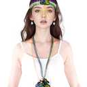 SUMERSHA 6pcs Mardi Gras Costume Set Tutu Skirt Sequins Feather Headband Masquerade Mask Beads Necklaces for Women Carnival Dress up Accessories