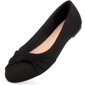 MaxMuxun Women's Flats Shoes Faux Suede Round Toe Ballet Dressy Flats Comfortable Slip On Walking Shoes (11, Black)