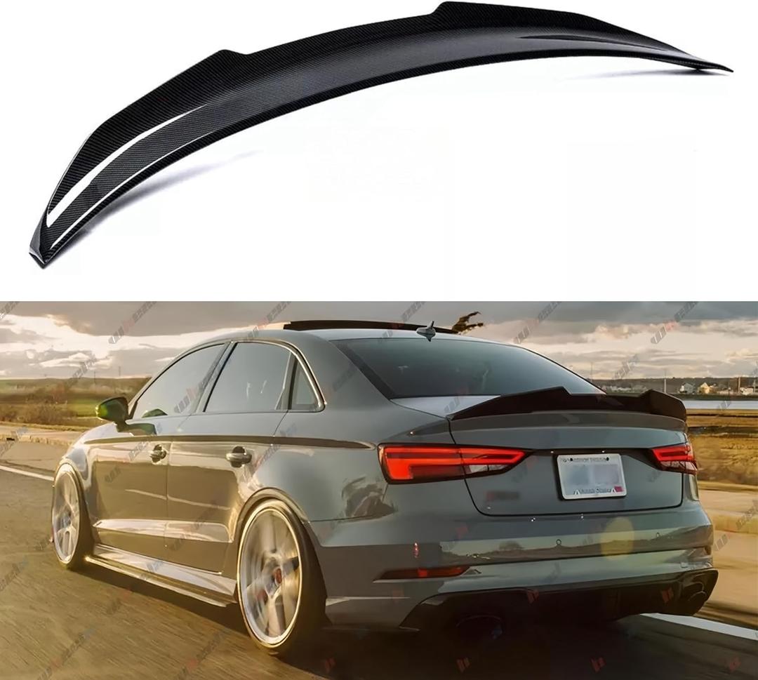 Rear Trunk Spoiler Compatible with 2014-2020 Audi A3 S3 RS3, High Kick PSM Style Spoiler Fits for 14-20 Sedan 4 Door, Exterior Duckbill Spoiler Wing Lip (Carbon Fiber Pattern)