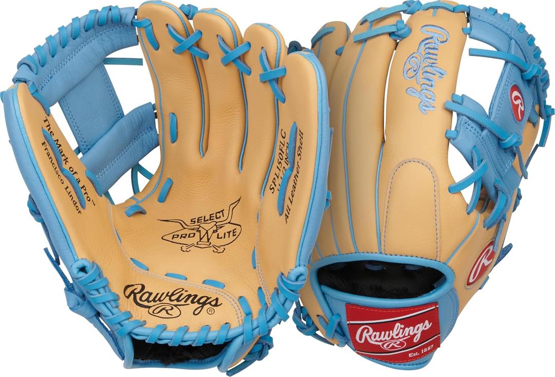 Rawlings | Select Pro Lite Series Francisco Lindor Youth Baseball Glove | 11.5" | Right Hand Throw | Camel/ Columbia Blue